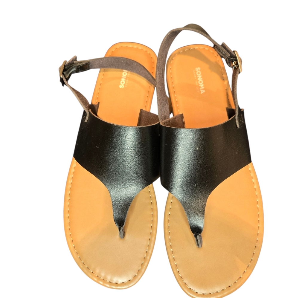 Sonoma Corinne Shield Thong Sandals Black Size 10 Flat W/ Adjustable Back Strap